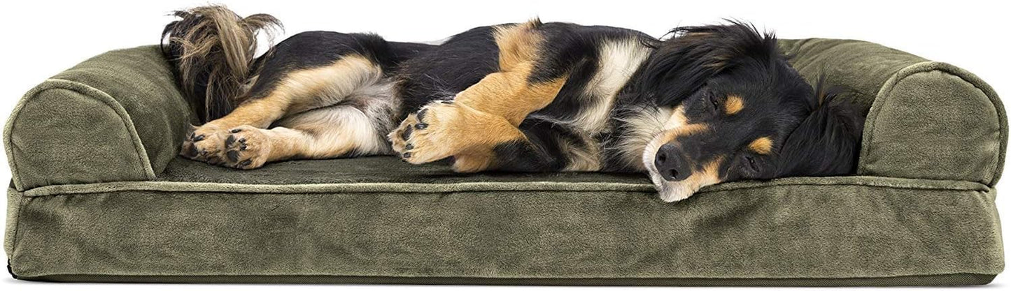 Soft, Orthopedic Foam Sofa Dog Bed with Washable & Removable Cover - Faux Fur/Velvet - Dark Sage, Dogs up to 35 Lbs - Medium