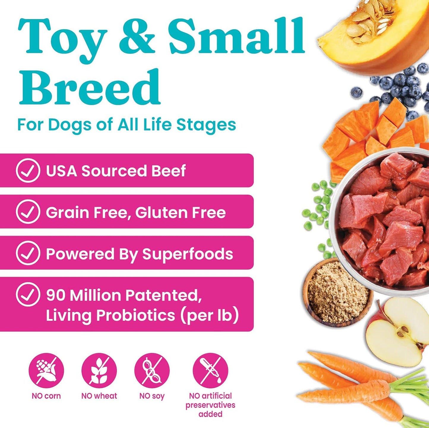 Dry Dog Food Small Breeds - Made with Real Beef - Grain & Gluten Free Small Breed Dog Food - 4 LB Bag