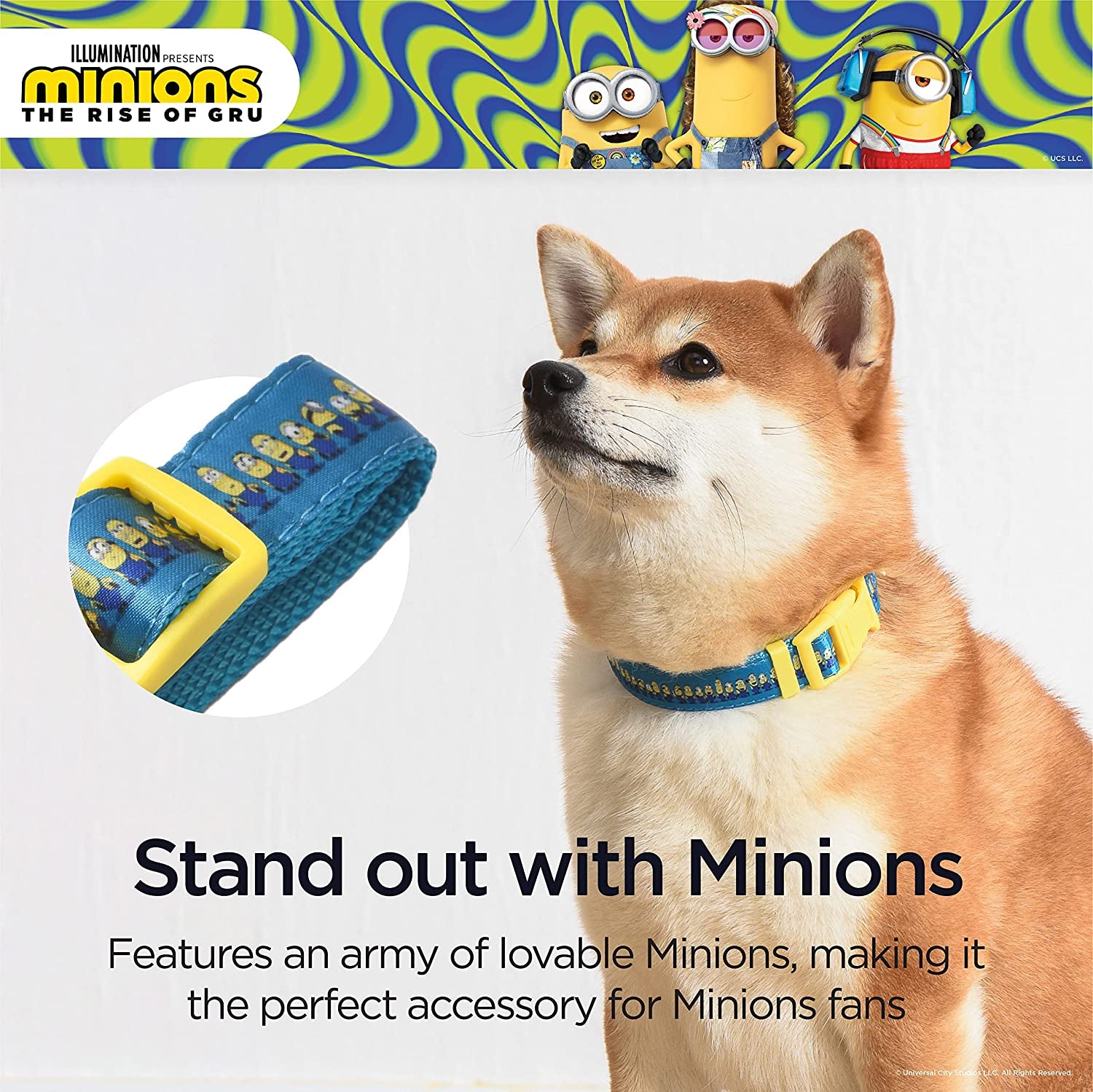 the Rise of Gru Large Dog Collar | Large Blue and Yellow Dog Collar  in a Row | Dog Collar for Large Dogs with D-Ring, Cute Dog Apparel & Accessories for Pets