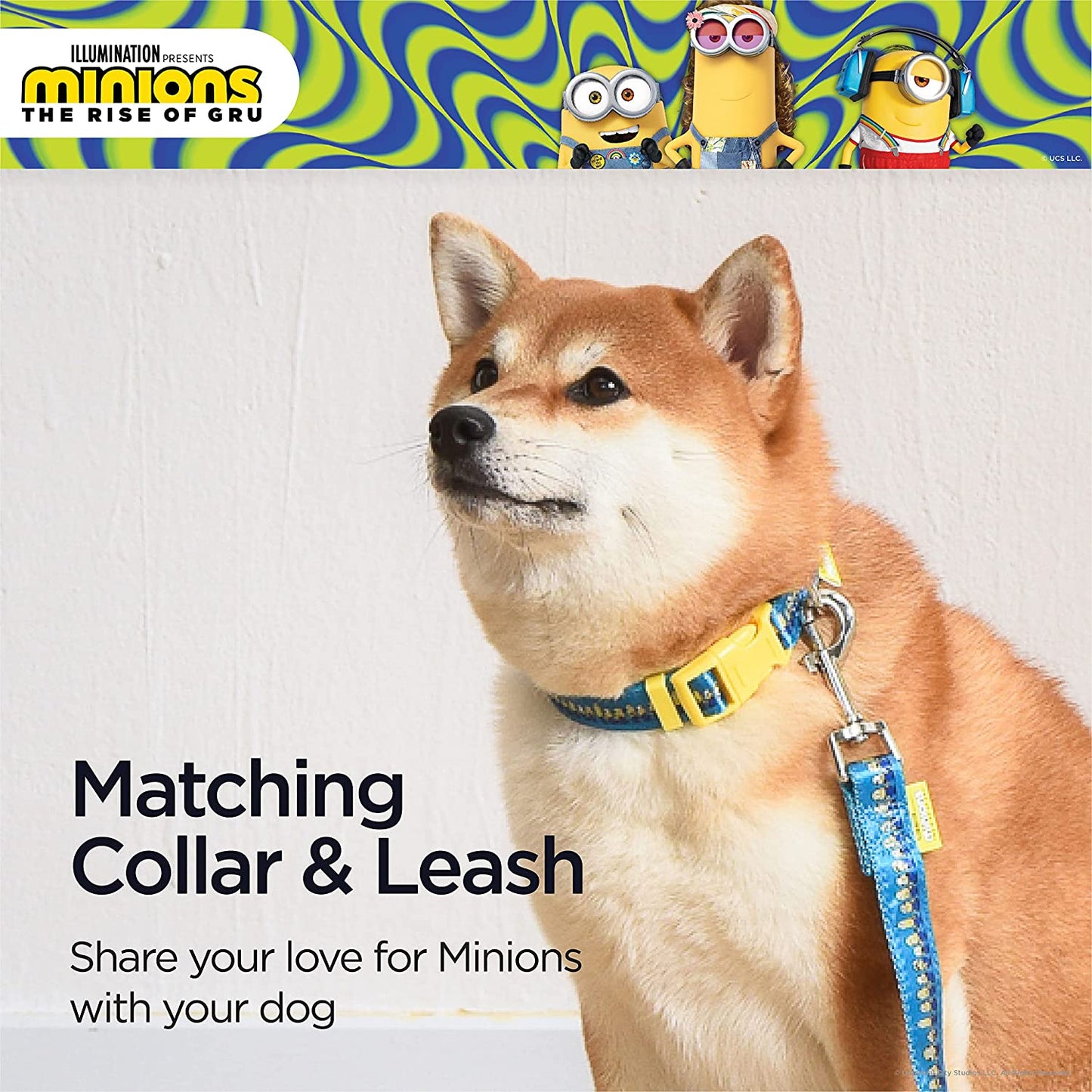 the Rise of Gru Large Dog Collar | Large Blue and Yellow Dog Collar  in a Row | Dog Collar for Large Dogs with D-Ring, Cute Dog Apparel & Accessories for Pets