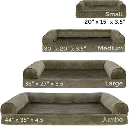 Soft, Orthopedic Foam Sofa Dog Bed with Washable & Removable Cover - Faux Fur/Velvet - Dark Sage, Dogs up to 35 Lbs - Medium