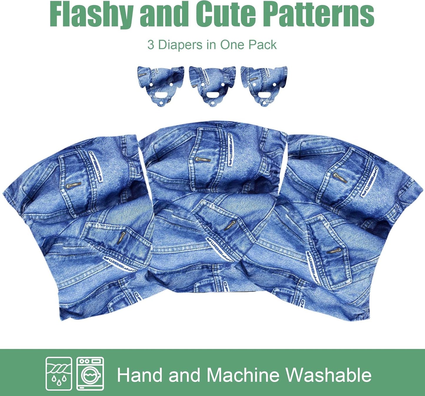Jeans Washable Dog Diaper Male (Pack of 3) - Washable Male Dog Belly Wrap (Small)
