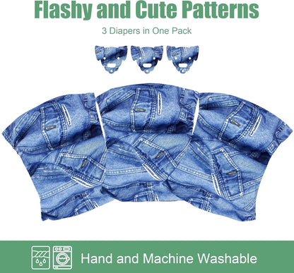 Jeans Washable Dog Diaper Male (Pack of 3) - Washable Male Dog Belly Wrap (Small)
