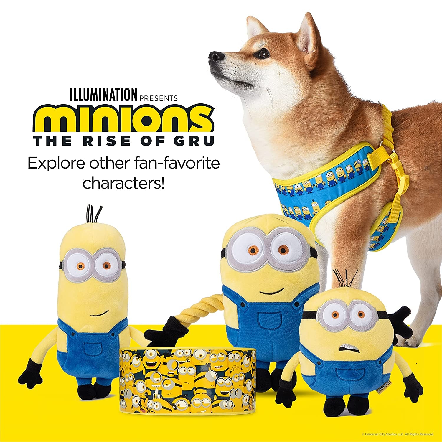 the Rise of Gru Large Dog Collar | Large Blue and Yellow Dog Collar  in a Row | Dog Collar for Large Dogs with D-Ring, Cute Dog Apparel & Accessories for Pets