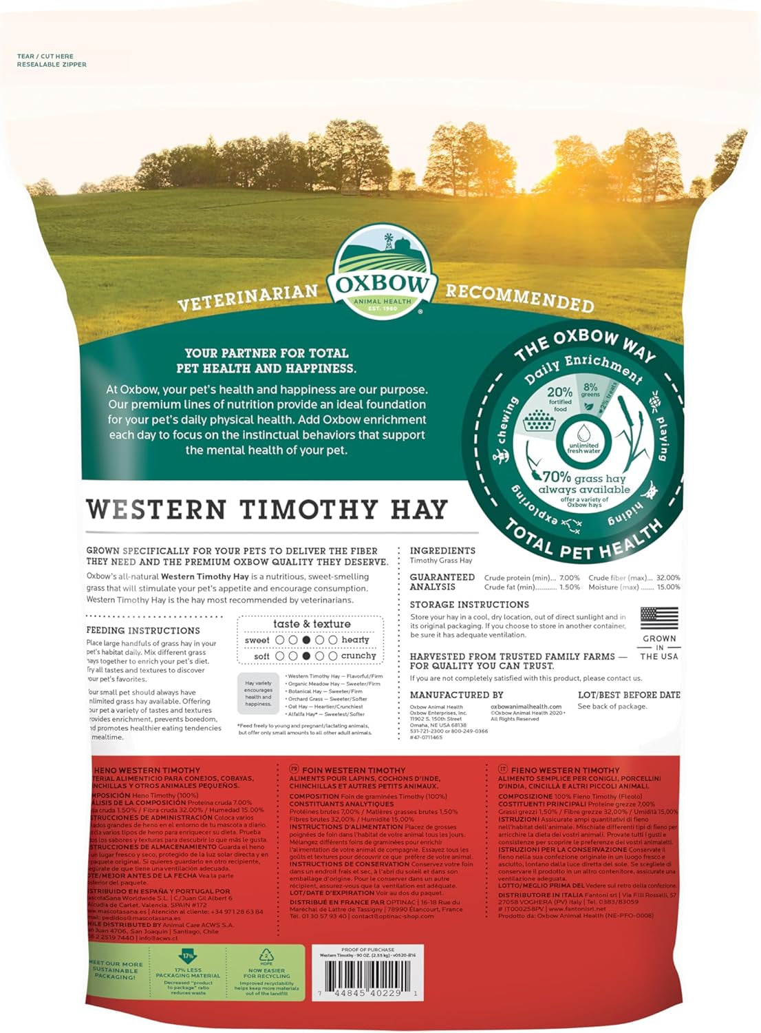 Animal Health Western Timothy Hay, Guinea Pig Hay, Small Pet Bunny Supplies, All Natural Grass for Guinea Pig, Bunny, Chinchilla & Hamster,  Rabbit Supplies for Bunnies, 90 Oz. Bag