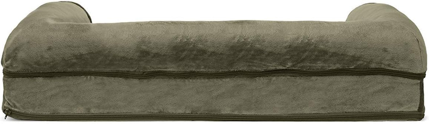 Soft, Orthopedic Foam Sofa Dog Bed with Washable & Removable Cover - Faux Fur/Velvet - Dark Sage, Dogs up to 35 Lbs - Medium