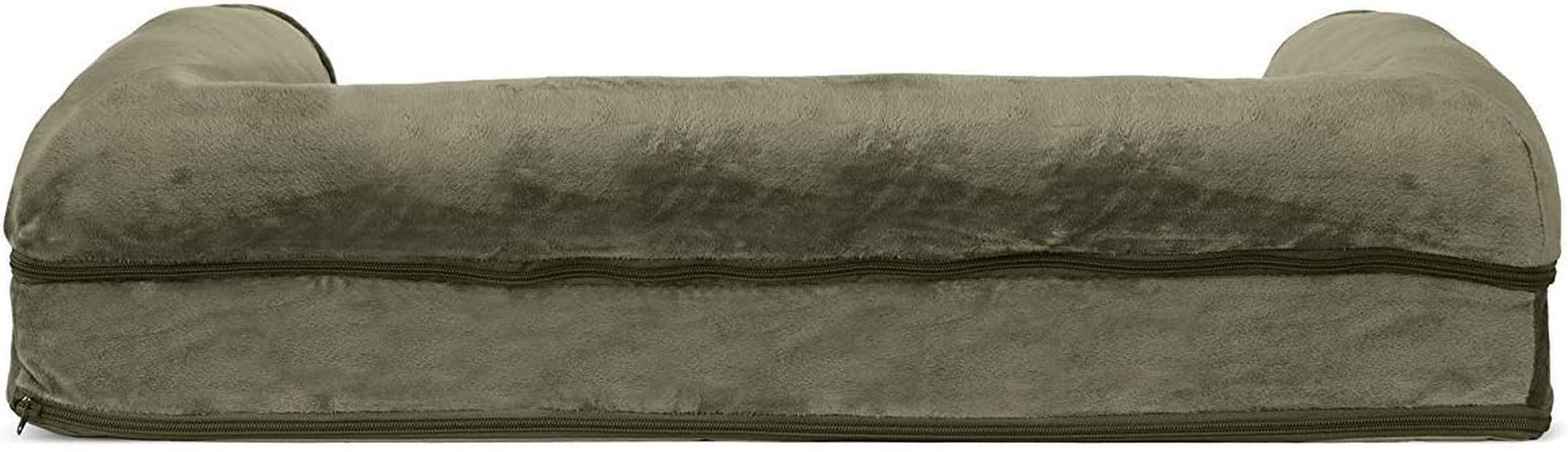 Soft, Orthopedic Foam Sofa Dog Bed with Washable & Removable Cover - Faux Fur/Velvet - Dark Sage, Dogs up to 35 Lbs - Medium
