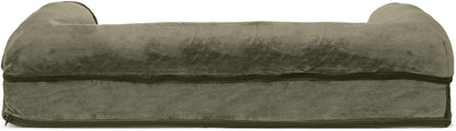Soft, Orthopedic Foam Sofa Dog Bed with Washable & Removable Cover - Faux Fur/Velvet - Dark Sage, Dogs up to 35 Lbs - Medium
