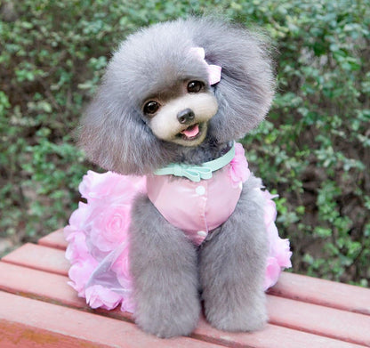 Pet Small Dog Wedding Dress with Bowknot Birthday Party Costume Satin Rose Pearls Girl Formal Dress Cat Tutu Pink, Small