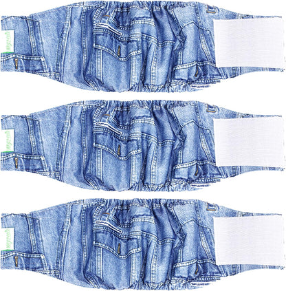 Jeans Washable Dog Diaper Male (Pack of 3) - Washable Male Dog Belly Wrap (Small)