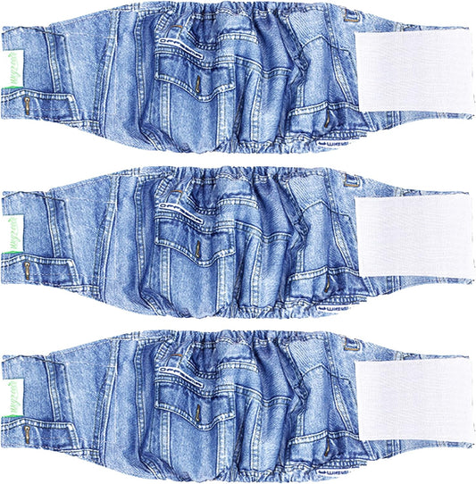 Jeans Washable Dog Diaper Male (Pack of 3) - Washable Male Dog Belly Wrap (Small)