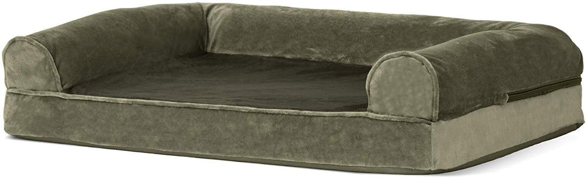 Soft, Orthopedic Foam Sofa Dog Bed with Washable & Removable Cover - Faux Fur/Velvet - Dark Sage, Dogs up to 35 Lbs - Medium