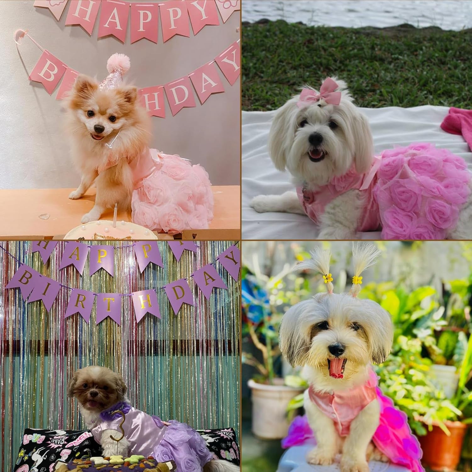Pet Small Dog Wedding Dress with Bowknot Birthday Party Costume Satin Rose Pearls Girl Formal Dress Cat Tutu Pink, Small