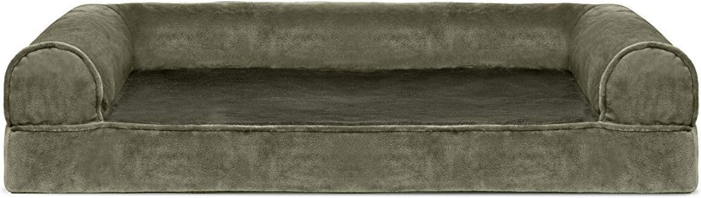 Soft, Orthopedic Foam Sofa Dog Bed with Washable & Removable Cover - Faux Fur/Velvet - Dark Sage, Dogs up to 35 Lbs - Medium