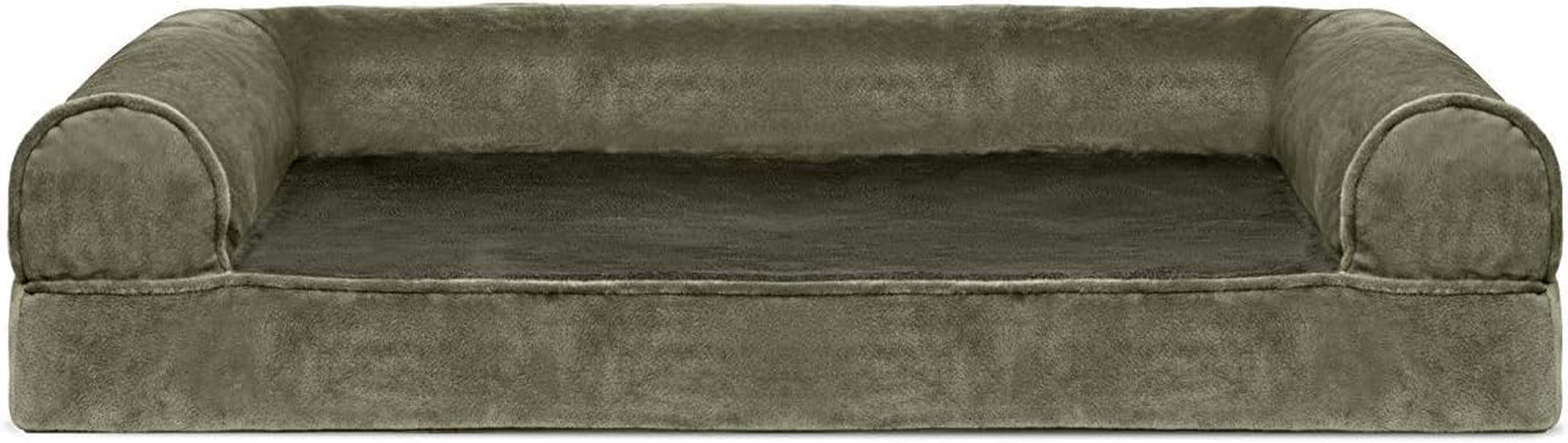 Soft, Orthopedic Foam Sofa Dog Bed with Washable & Removable Cover - Faux Fur/Velvet - Dark Sage, Dogs up to 35 Lbs - Medium
