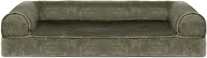 Soft, Orthopedic Foam Sofa Dog Bed with Washable & Removable Cover - Faux Fur/Velvet - Dark Sage, Dogs up to 35 Lbs - Medium