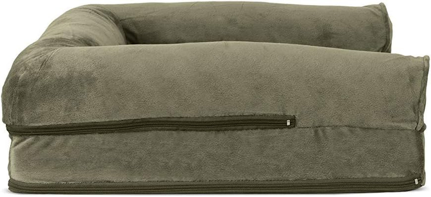 Soft, Orthopedic Foam Sofa Dog Bed with Washable & Removable Cover - Faux Fur/Velvet - Dark Sage, Dogs up to 35 Lbs - Medium